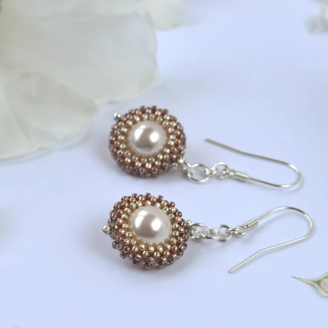 Kolczyki wiszące srebro perła beading Kolczyki wiszące srebro perła beading